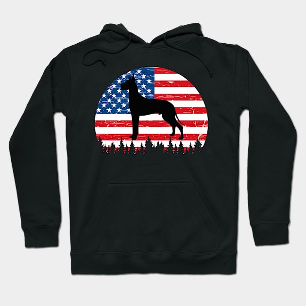 Vintage Retro Great Danes American Flag 4th of July Gifts Hoodie by JaroszkowskaAnnass